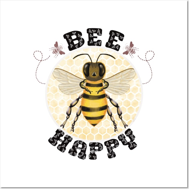 Bee Happy Honey Bee Wall Art by KateVanFloof